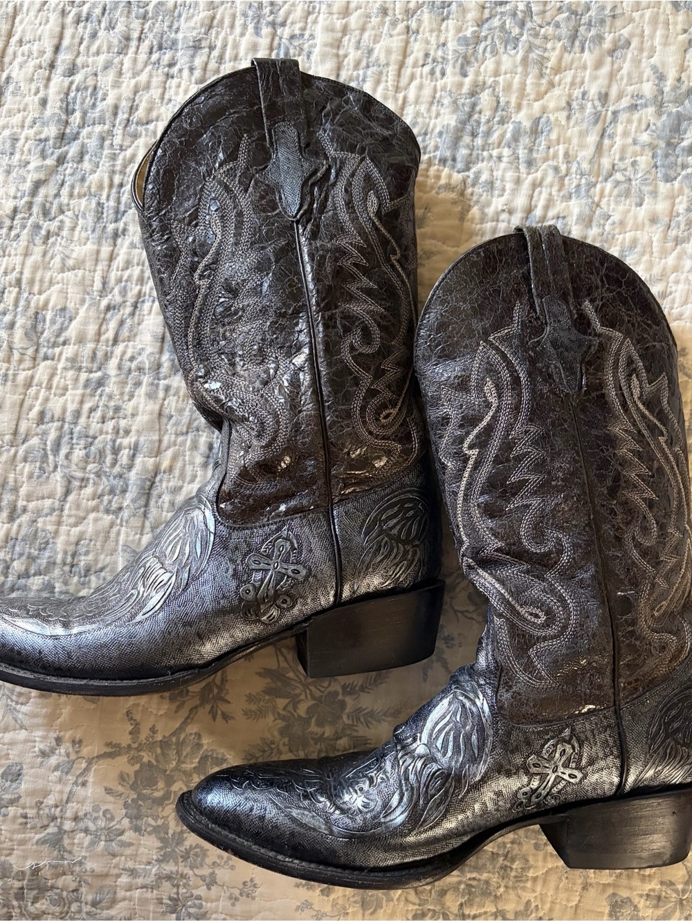 Ferrini Metallic Black Embossed Western Boots